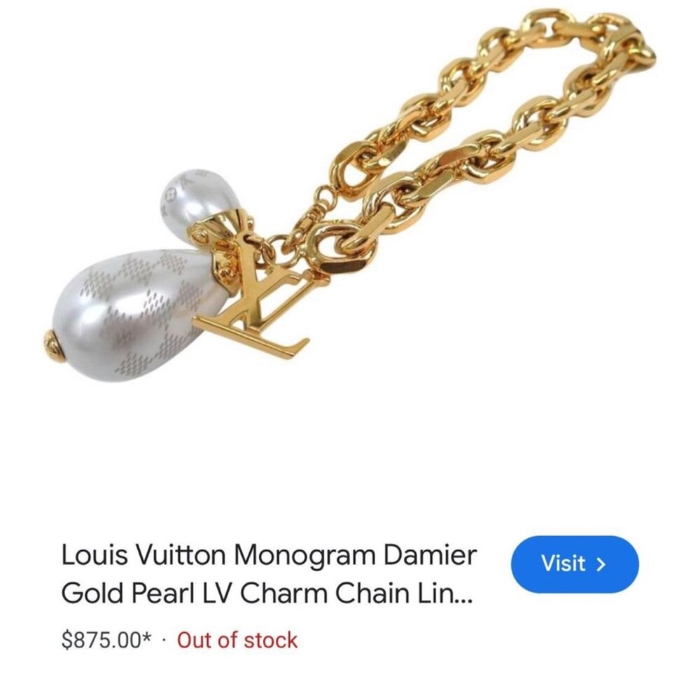 Louis Vuitton Monogram Damier Gold Pearl LV Chain Link Bracelet or BAG CHARM